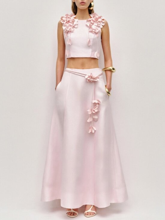 Aje Dresses & Skirts - Aje Camille Pink Linen Blend Flower Applique Maxi Skirt NWOT
